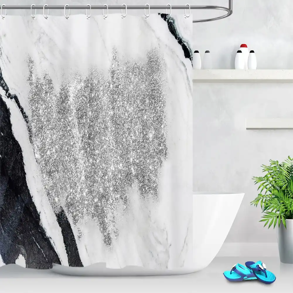 Lb Black White Marble Pattern Silver Stars Shower Curtains Bathroom Curtain Waterproof Polyester Fabric For Bathtub Home Decor Shower Curtains Aliexpress