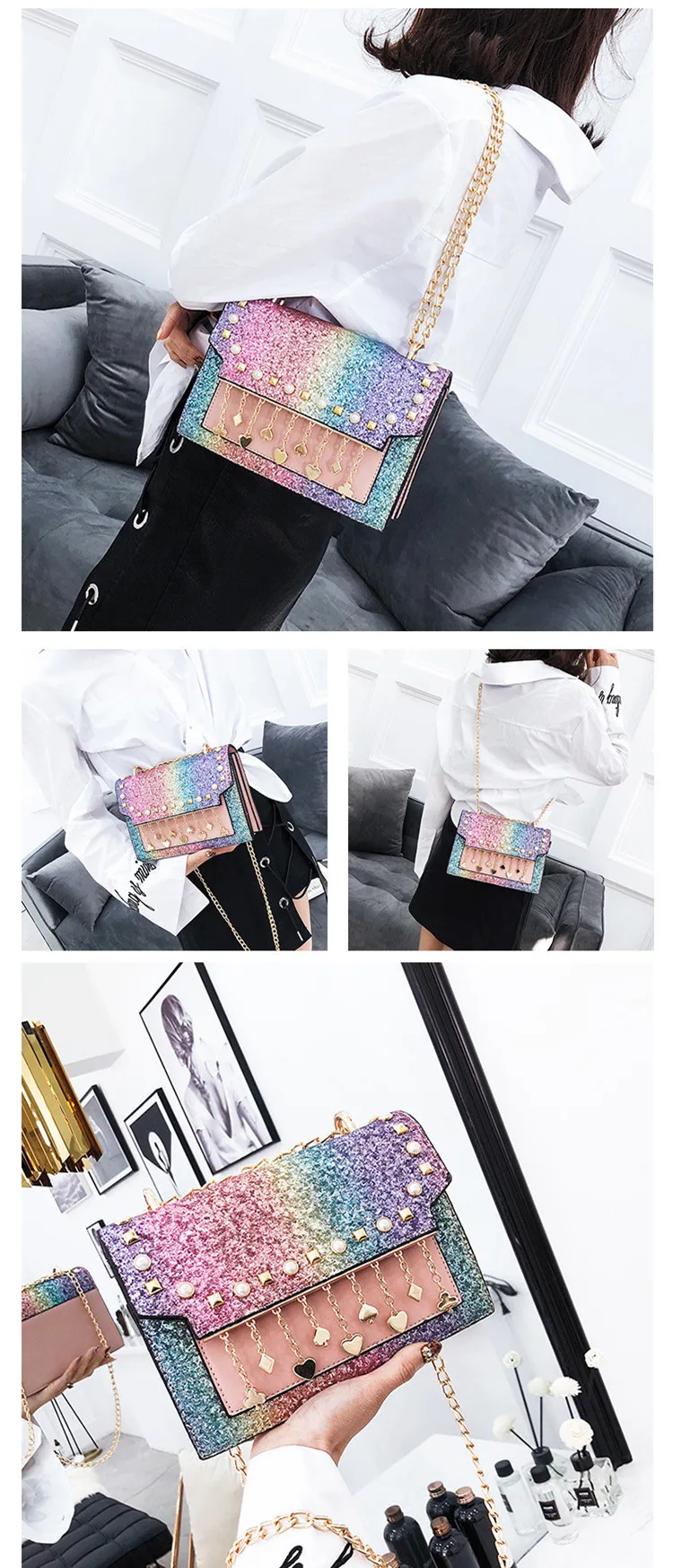 Маленькая Лоскутная сумка с блестками через плечо с жемчугом Повседневная кожаная сумка-мессенджер для женщин сумка на плечо брендовая Мода