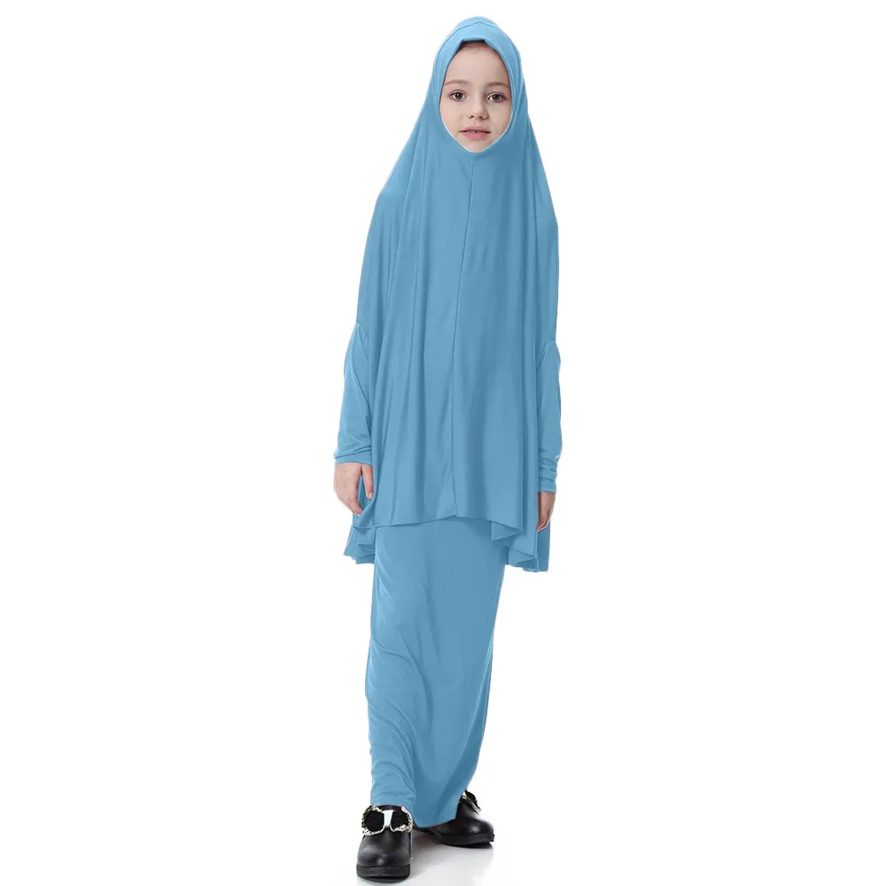 

Kids Dresses For girls summer Cotton Muslim Dress Girl Batwing Sleeve Blouse Top Long Skirt Outfits Set F410