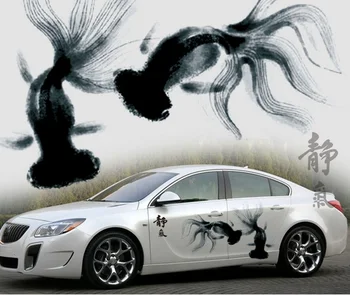 

LEFT SIDE Car Stickers Chinese Washing Ink Goldfish Car-styling Car Body Stickers Graceful Waterproof Vinyl Fresh
