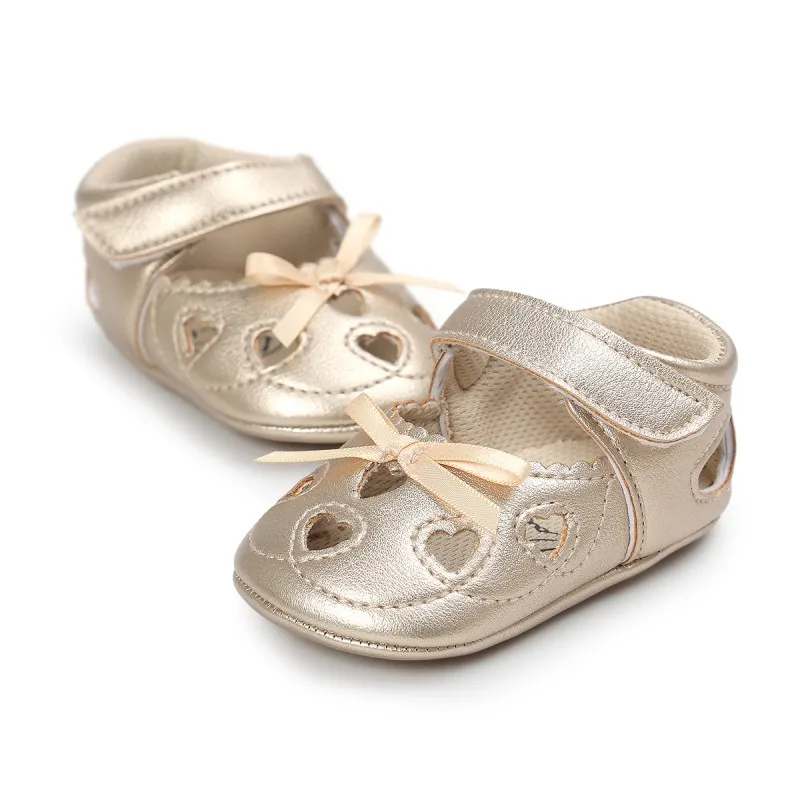 

2017 Newborn PU leather First Walkers New Arrival Handmade Soft Bottom Soft Soled Bow Prewalker Baby Girl Hollow Shoes