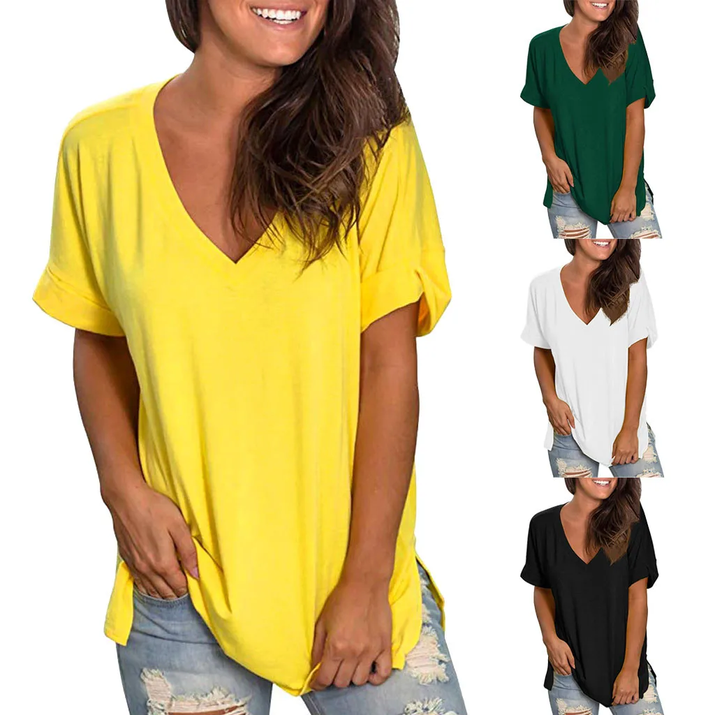 

Shirt 2019Top Women Summer V Neck Short Sleeve Shirt Casual Tunic Tops
