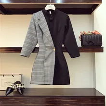 Осенние новые женские Комбинезоны Черный лоскутный серый плед уличная комбинезон Повседневная одна застежка шорты комбинезон