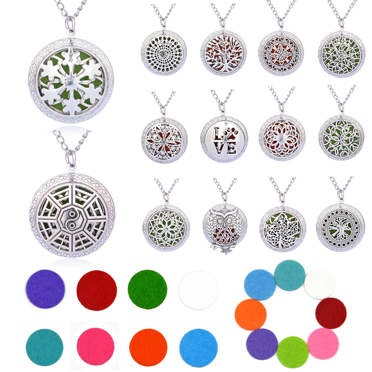 Aromatherapy Locket Necklace Hollow Round Pendant With Pads Oil Essential Diffuser Open Pendant Necklace Fashion Jewelry
