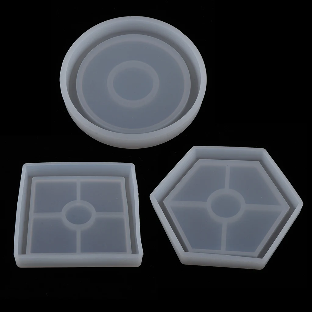 DIY Round Square Hexagon Mold, Coaster Silicone Mold, Molds for Casting with Resin, Concrete, Cement and Polymer Clay