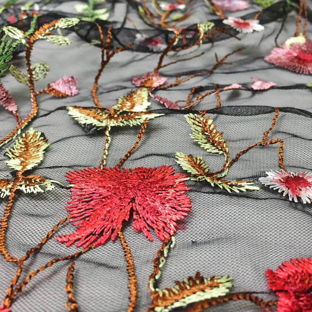 

Embroidery Fabric Hot Selling 51 inch 1 DIY Sewing Yard Polyester Floral Embroidery Mesh Dress Lace Fabric White/Black