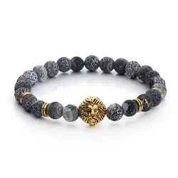 Exweup 2018 хит продаж золотой цвет голова льва натуральный камень браслеты вулканический камень браслет для мужчин и женщин браслет Шарм