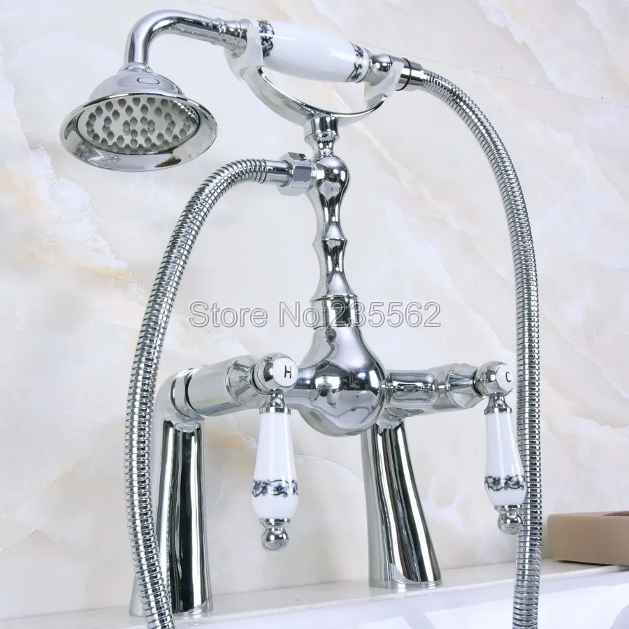 

Chrome Deck Mounted Clawfoot Bath Tub Faucet Mixer Tap w/Hand Shower lna116
