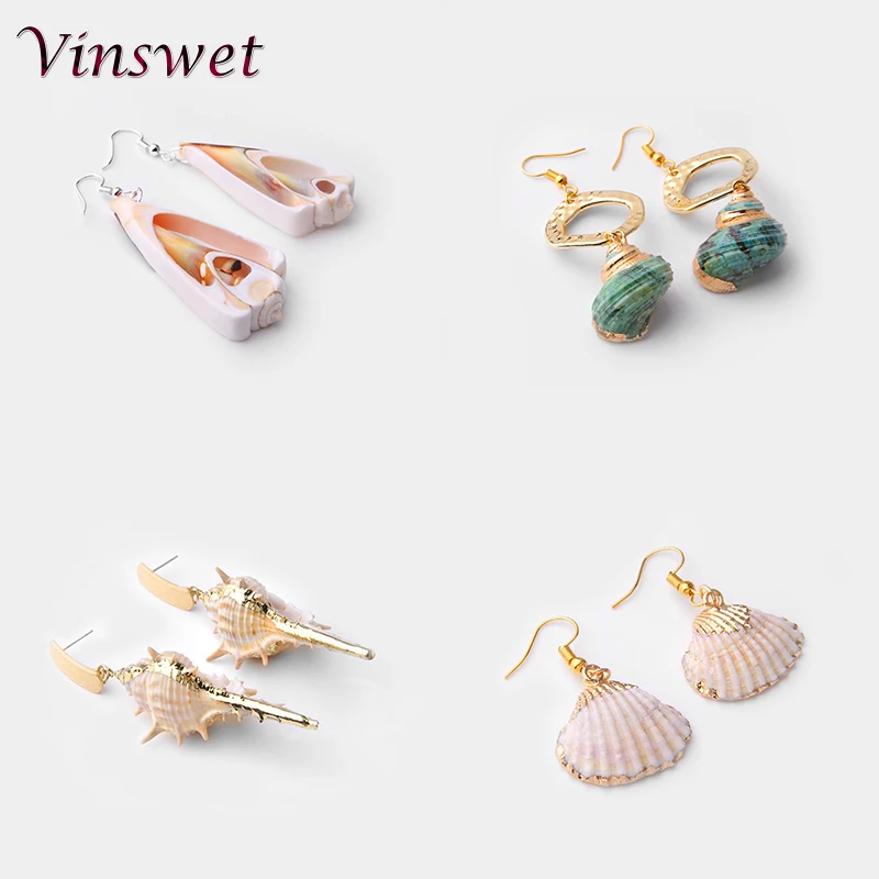Серьги капли из ракушек для женщин натурального моря Эффектные серьги золотого