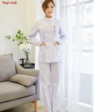 Медсестры носят белый костюм с длинными рукавами, коротким воротником и короткой шеей, доктор белый пальто рабочая одежда женская