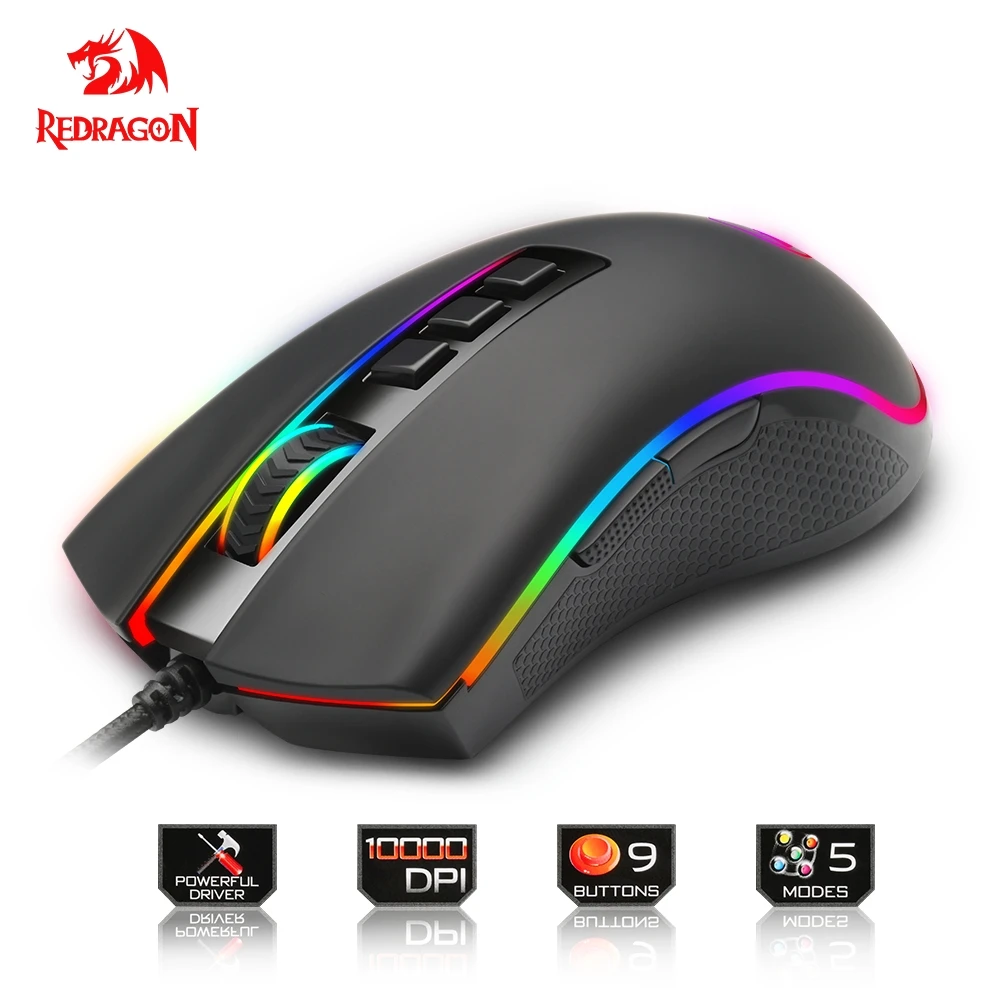 Redragon USB Gaming Mouse 10000 DPI 9 buttons ergonomic design for