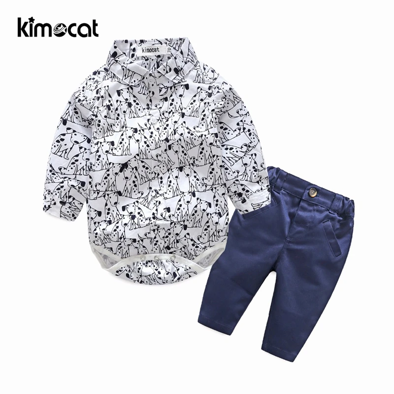 

Kimocat Autumn Spring Cute printed cotton long-sleeved Clothing Set trousers suit Shirt+Pants Baby Boy Set Kids Clothes Sets