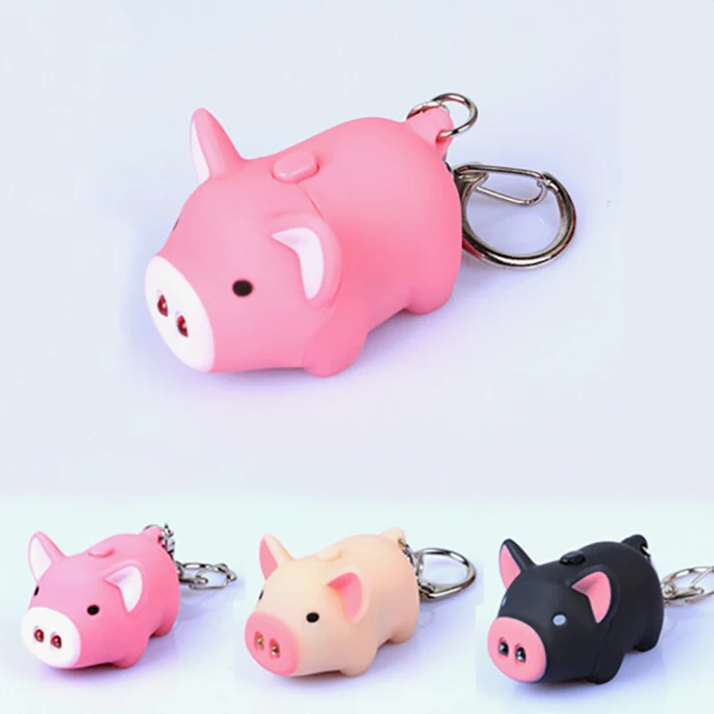 

New Cute Cartoon pig Keychain LED Emit Light & Sound Key Pendant Keyring Kid's Birthday Girl Key Chain Gift