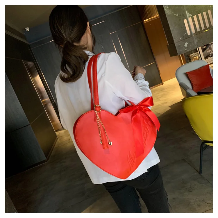 Милая модная повседневная сумка в стиле Лолиты с бантом в виде красного сердца, женская сумка-тоут, женская сумка для покупок, дизайнерская сумка