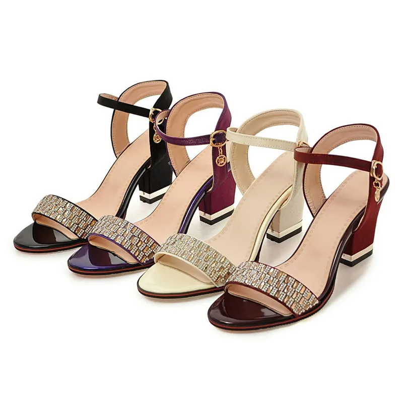 Fanyuan/ г.; женская обувь; женские босоножки на высоком каблуке с украшением в виде кристаллов; женская летняя обувь на не сужающемся книзу массивном каблуке; смешанные цвета; zapatos mujer