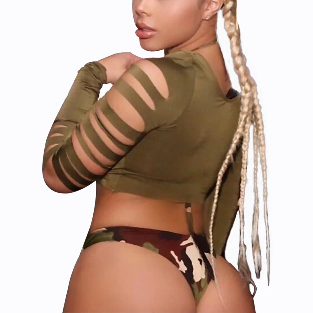 3 Pcs Camouflage Swimsuit Thong Bikini Sexy Bra Hollow Long Sleeve Swimwear Camping Biquini Swim Clothing Plus Size Femme 2019 3 Pcs Camouflage Swimsuit Thong Bikini Sexy Bra Hollow Long Sleeve Swimwear Camping Biquini Swim Clothing Plus Size Femme 2019