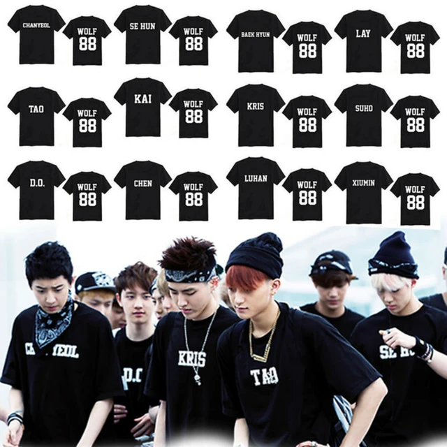 KPOP EXO XOXO KISS&HUG FIRSTYEAR WOLF 88 KRIS XIUMIN LUHAN CHEN TAO D.O.  BAEKHYUN CHANYEOL KAI SEHUN Name Short sleeved T-shirt - AliExpress