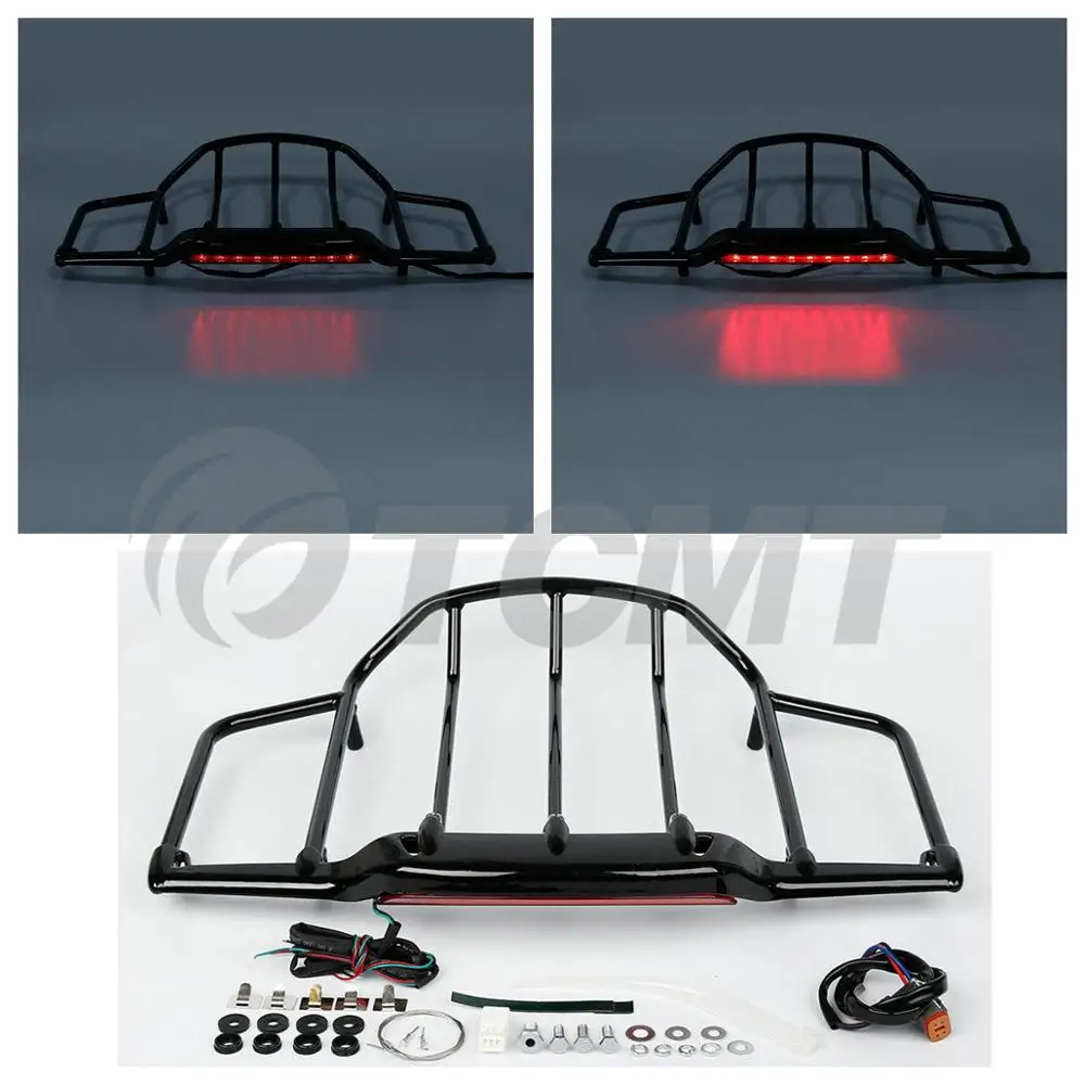 

Chrome/Black LED Light Air Wing Tour Pak Pack Trunk Luggage Rack For Harley Touring Road King Electra Street Glide Motorcycle
