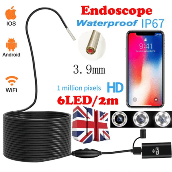 

HD Waterproof WiFi Endoscope Inspection 6 LED Camera for iPhone Android PC iPad