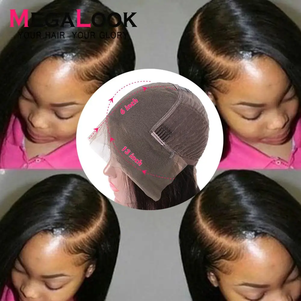 Pelucas de pelo humano Frontal de encaje recto predesplumadas con pelo de bebé pelucas frontales de encaje Megalook sin pegamento de 180% densidad Pelucas de pelo humano Frontal de encaje recto predesplumadas con pelo de bebé pelucas frontales de encaje Megalook sin pegamento de 180% densidad