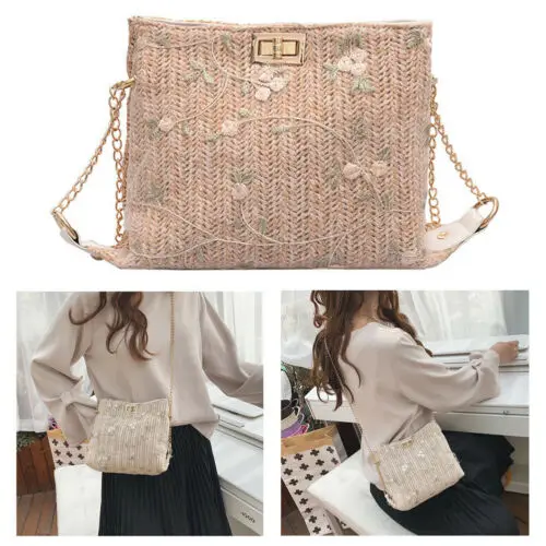 2019  Bali Island Bohemia Beach Women's Ladies Hand Woven Bag Rattan Lace Straw Bag Ladies Flower Printing Bags Messenger Bags