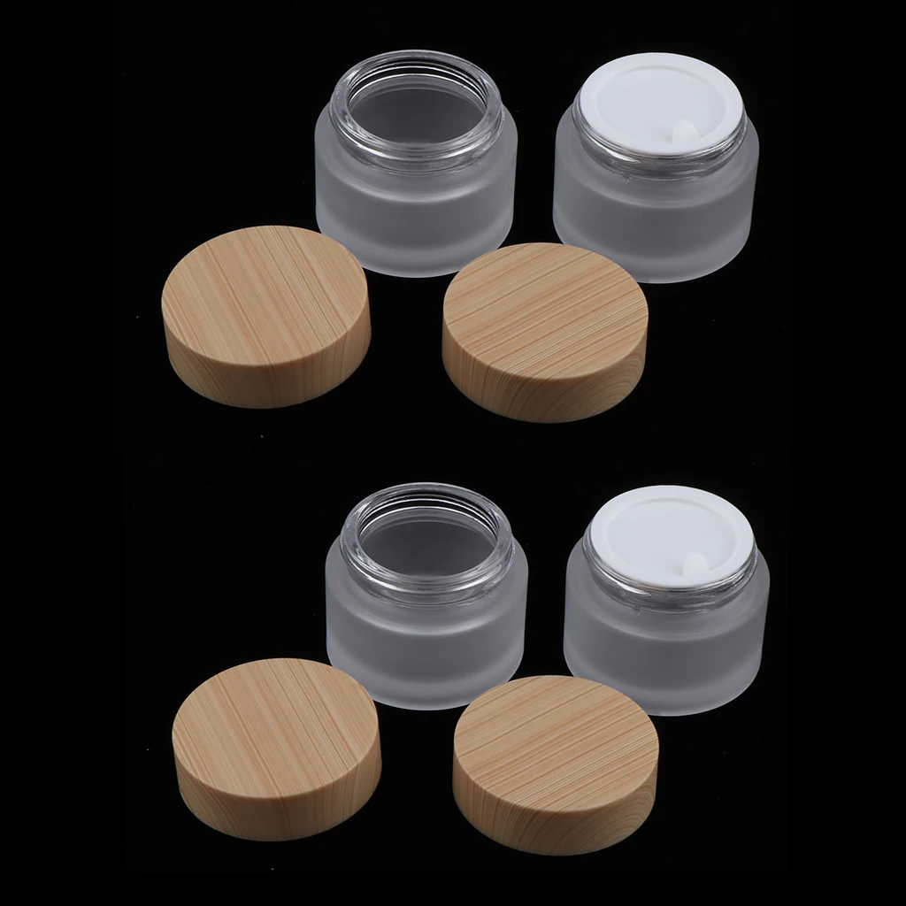 4Pcs Empty Glass Face Cream Jars, Refillable Containers, Round Lotion Pots w/ Screw Lids, 20g Cosmetics Samples Bottles