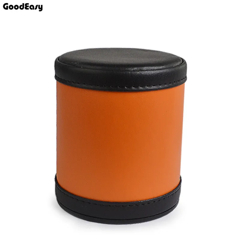 

Hot Orange Leather Dice Cup Plastic with 6pcs acrylic dices Polyhedral Dice Cup Poker Drinking Board Game Gambling Dice Box