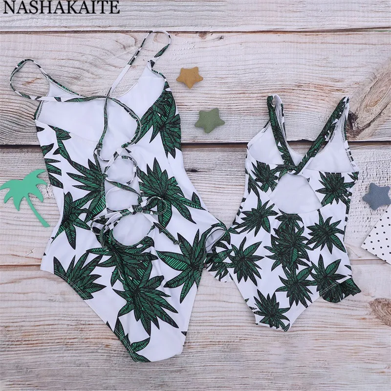 NASHAKAITE/купальный костюм Мама и я летняя пляжная одежда с принтом в виде листьев на