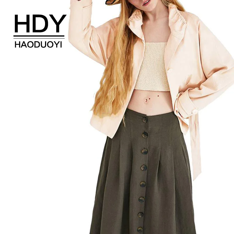 

HDY Haoduoyi Euramerican Fashion Sexy Comfortable Figure-Flattering New Style Pleated Drawstring Collar Sleeve Jacket Autumn