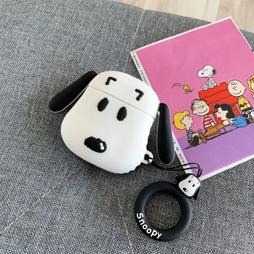 Ring Strap Cartoon Peanuts Dog 3D Pink Bear Lotso Silicone Earphone Case For Apple AirPods 1 2 Headphone Wireless Charging Box