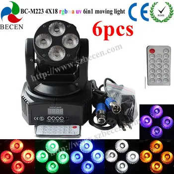 

BECEN LED Stage Light 6pcs Led Mini Moving Head Wash Light Rgbwa Uv 6in1DMX Stage Light Professional Stage & DJ