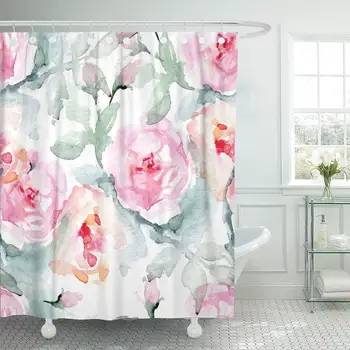 

Waterproof Shower Curtains Colorful Flower Rose Vintage Floral with English Roses Leaves Green Lace Rustic Tree Extra Long