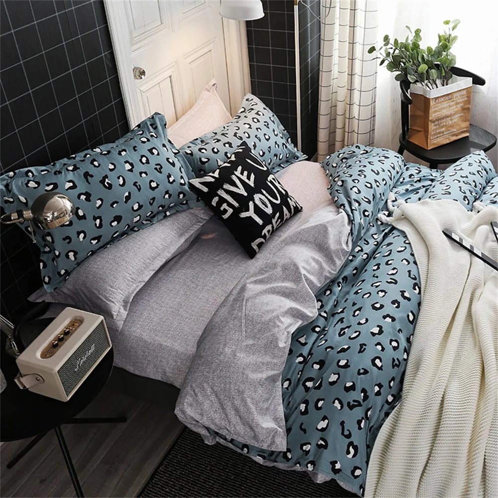 EHOMEBUY 2019 الموضة الحديثة أطقم أغطية أسرة ناعمة الأزرق الأسود Ieopar ثلاثة أو أربعة مجموعات المنزل فندق غرفة نوم الفراش مجموعات جديد وصول