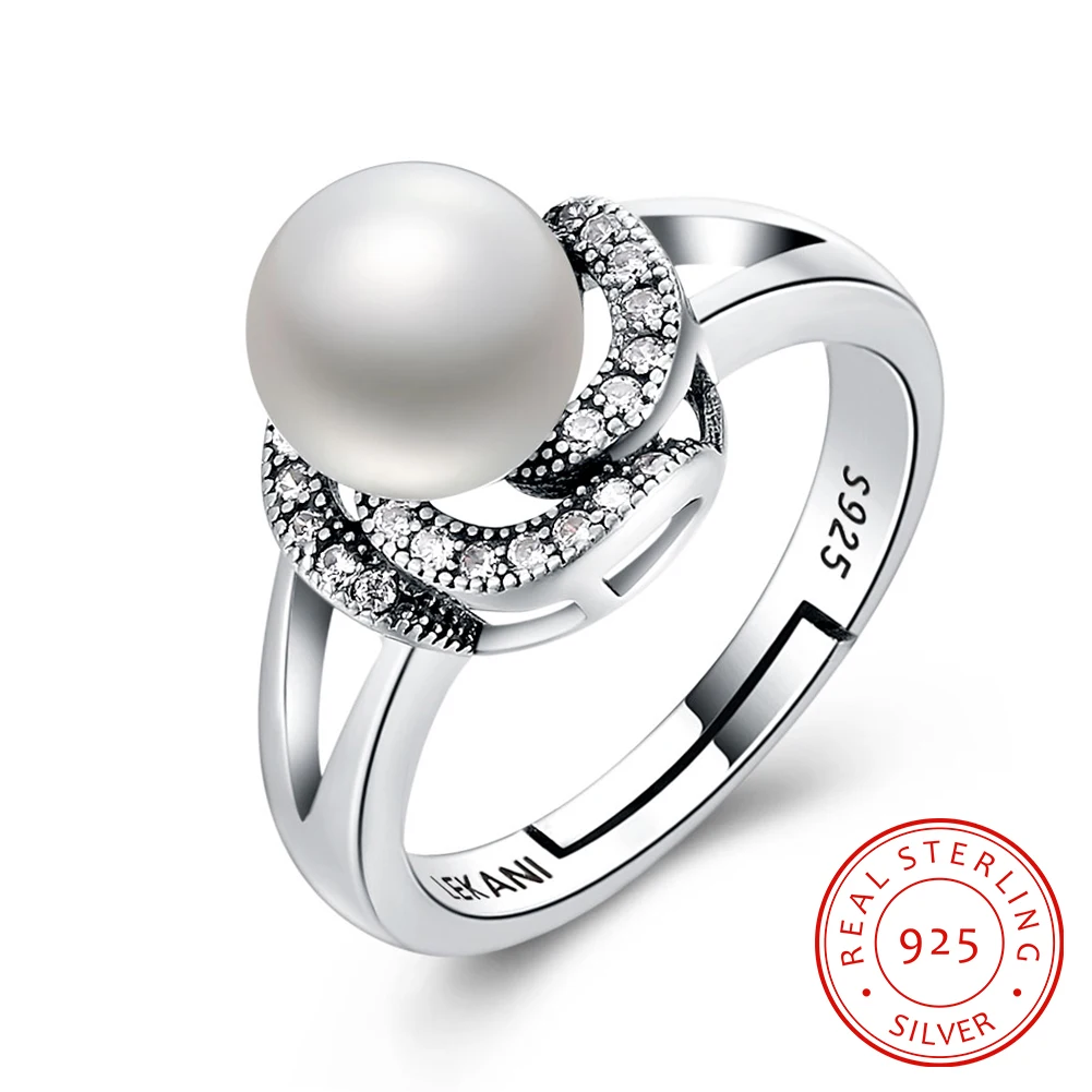 

Adjustable 925 Sterling Silver Cubic Zirconia with Simulated Pearl Rings For Women Fashion Silver Jewelry (RI103364)