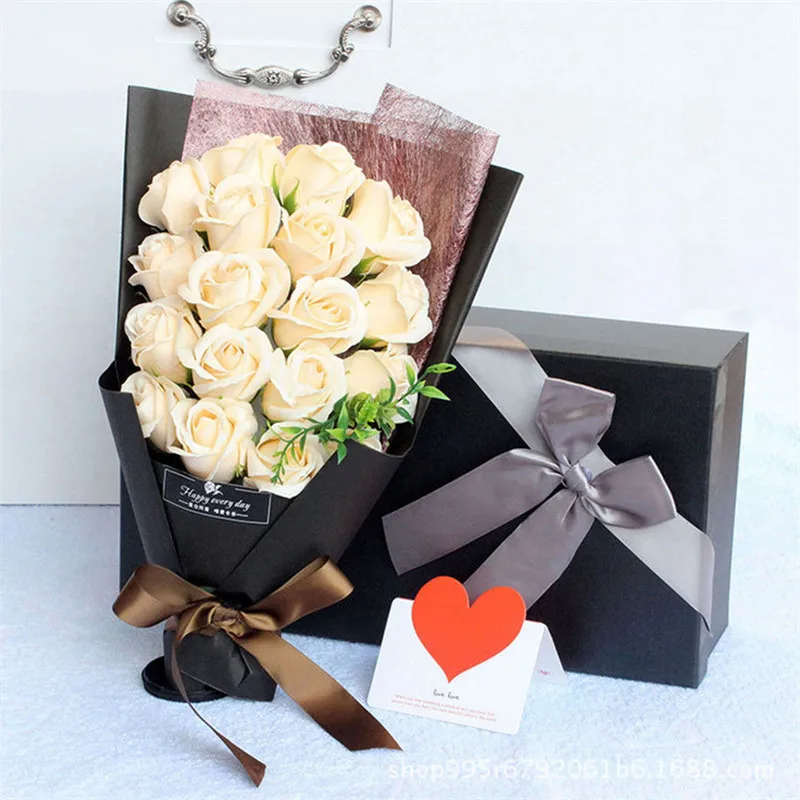 Flone 18pcs Creative Scented Artificial Soap Flowers Rose Bouquet Gift Box Simulation Rose Valentines Day Birthday Gift Decor