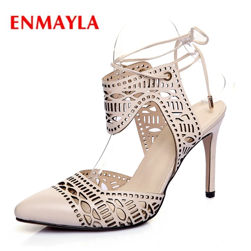 

ENMAYLA Casual Genuine Leather Lace-Up High Heel Sandals Sandalias Mujer 2019 Women Shoes Size 34-40 ZYL2401