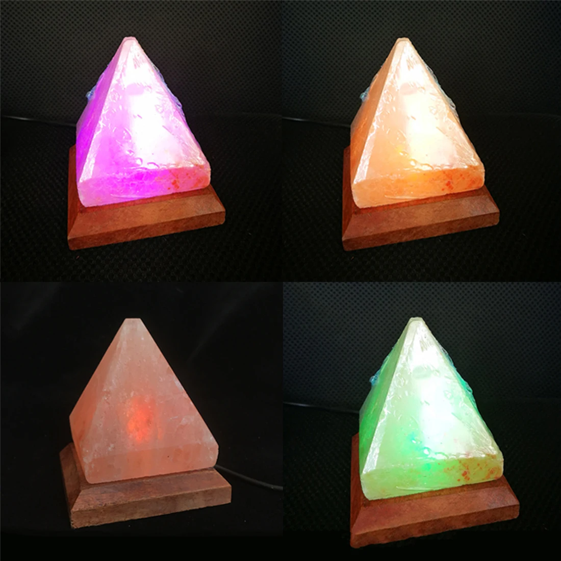 

1pc Himalayan Colorful Crystal Rock Lamp Light Triangle Salt Lamp Hand Carved Purifier Night Light USB Interface Wooden Base