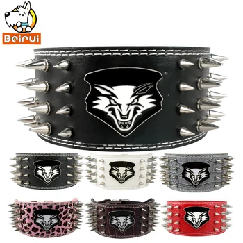 

4 Rows Sharp Spiked Dog Collar Soft Leather Pet Walking Collar 3" Width for Large Breeds