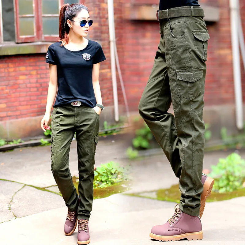 Women Cargo Jeans Pants Workout Casual Military Denim Overalls Ladies Straight Multi-pocket Trousers Pantalon Femme Sweatpants