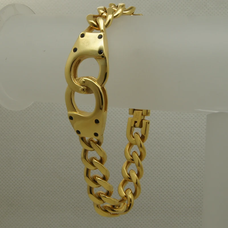 cool 8.66'' silver/gold plating handcuffs curblink 316L stainless steel bracelet