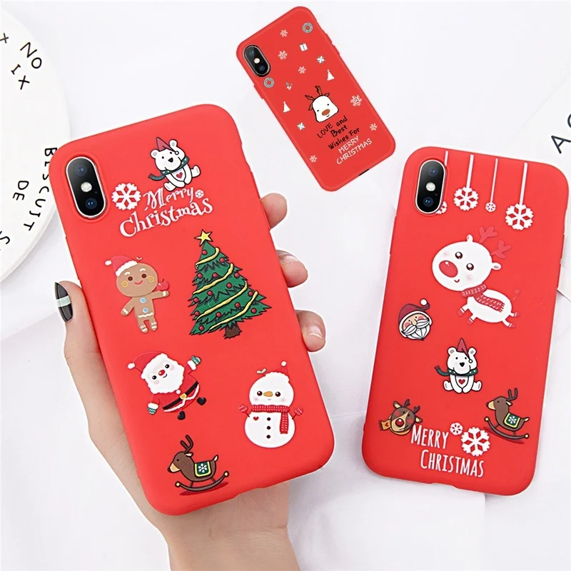 

Christmas Santa Claus Snowman Elk Snowman Tree Case For iPhone XS Max XR X 7 8 6 6S Plus New Year Pattern Cases Capa X-mas Gift