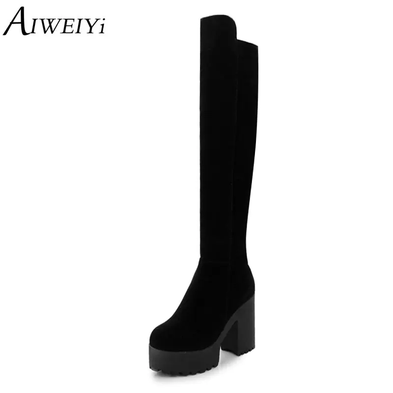 

AIWEIYi High Heels Over the Knee Boots for Women Black Red Ladies Wedding Shoes Square Heel High Heels Thigh High Boots Shoes