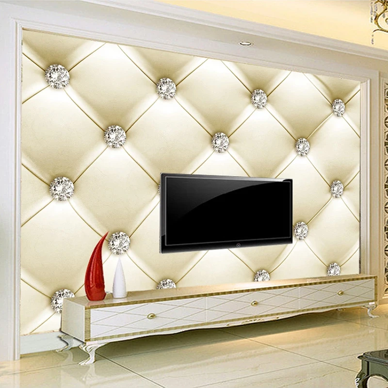 

Custom Stickers Waterproof Self-adhesive Wallpaper 3D Diamond Soft Bag Living Room Sofa TV Background Wall Mural Papel De Parede