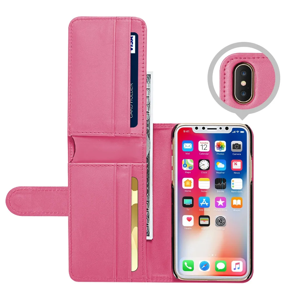 KISSCASE книжный кожаный чехол для iPhone X 7 8 кошелек чехол для iPhone 6 6 S 7 Plus XR XS MAX 5 5S SE Роскошный чехол-держатель для карт - Цвет: Hot Pink