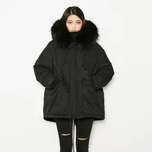 Зимние женские coats2018 большой меховой воротник толстый теплый Хлопковый жакет Женская мода нерегулярные короткая обувь черного цвета, верхняя одежда с капюшоном Хлопчатобумажная Куртка