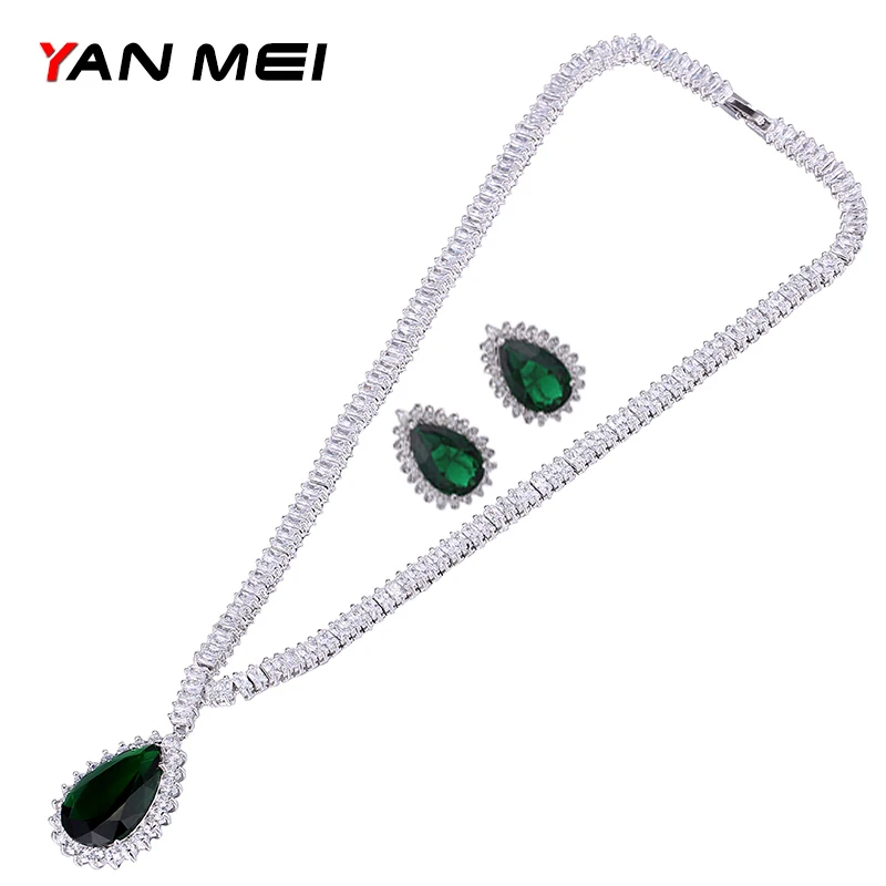 

YAN MEI High Quality Exquisite Charm Waterdrop Cubic Zirconia Jewelry Sets Engagement Gift GLE1032