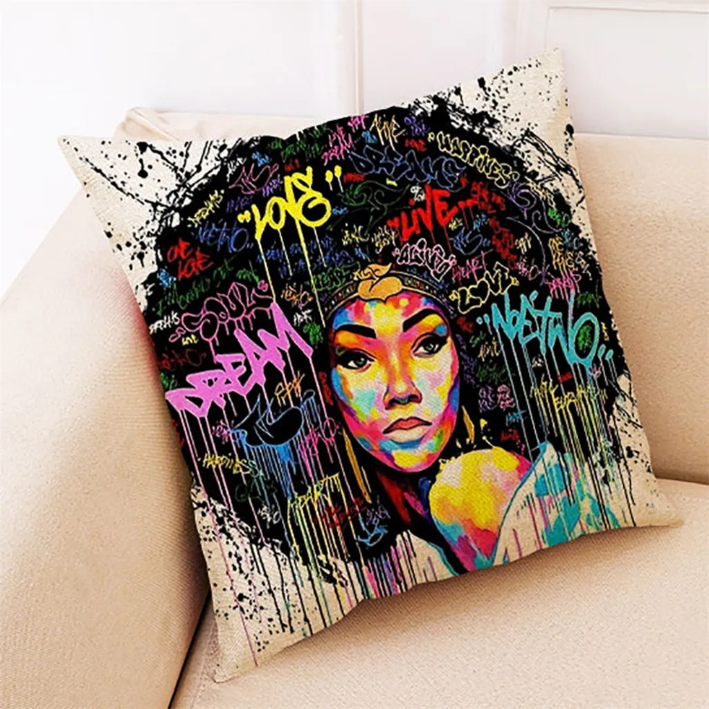 

Home Decor Cushion Cover African Women Pillowcase Throw Pillow Covers high quality Linen Blend Cushion Blanket Hot Sale