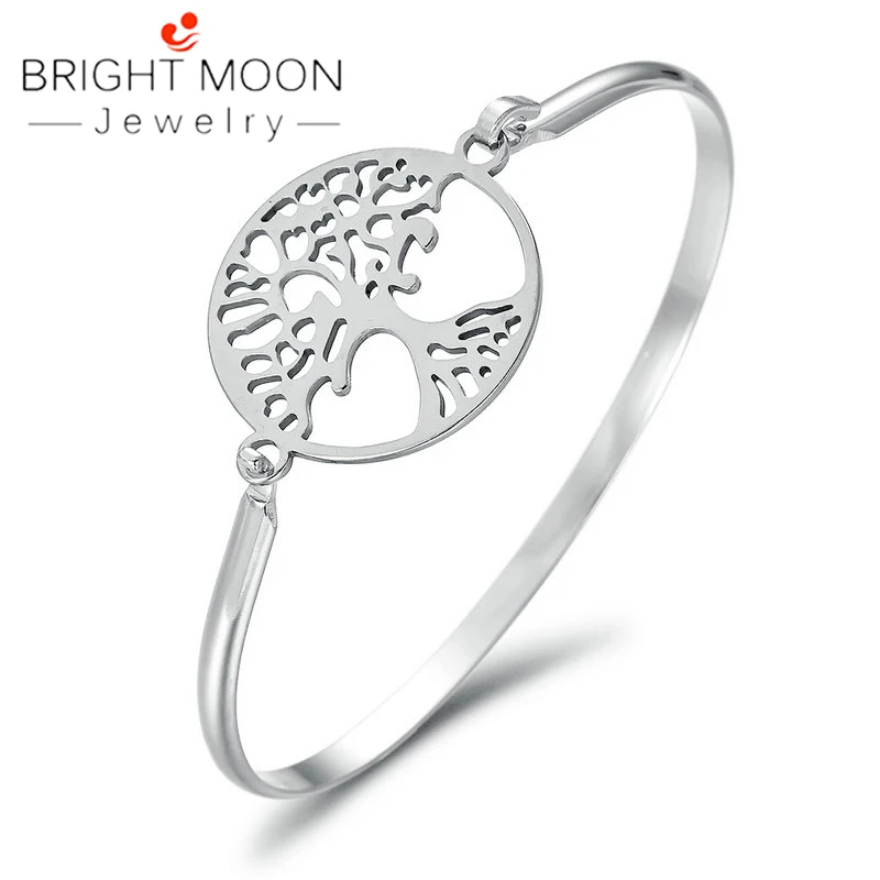 

Bright Moon 2019 Vintage Silver Color Charm Bracelet with Tree of Life Stainless Steel Bracelets Bangles Jewelry Gift