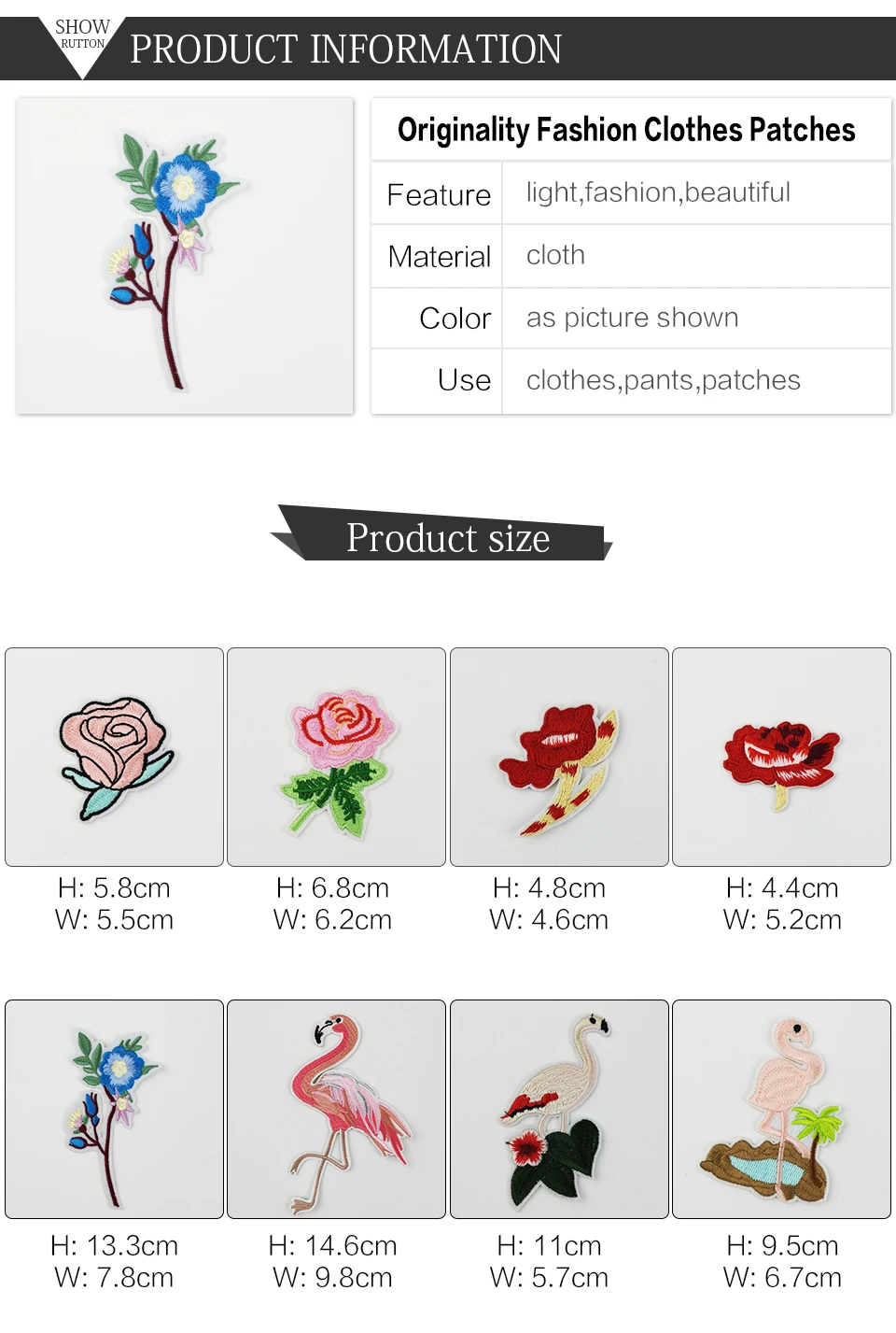 Flower Embroidered Patches For Clothes Applique Stripe Flamingo Patch Embroidery Iron On Patches For Clothes Dress T-shirt (1)