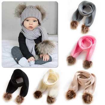 

Double Ball Scarf Children Winter Baby Neck Warm Scarves Boy Girl Knitted Scarf Collar